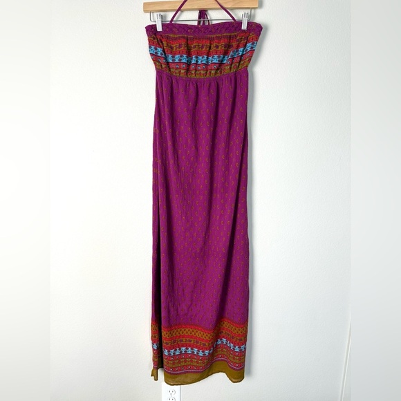 Bohemian Hippie Strapless Maxi Dress Womens Size Medium‎ Colorful Retro Beach - Picture 1 of 7